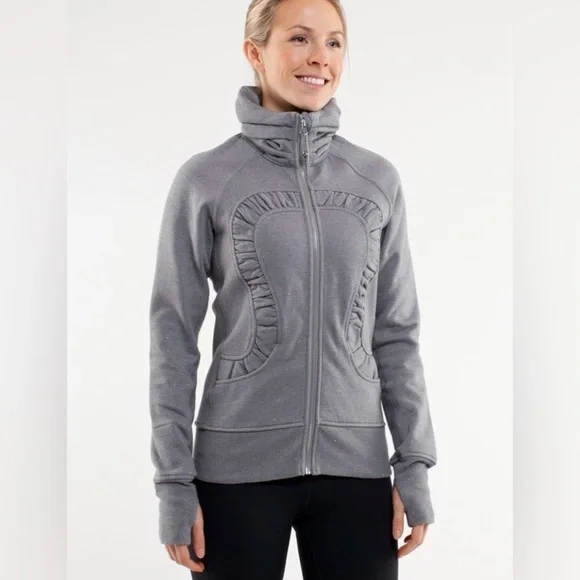 Lululemon Cuddle Up Jacket Heathered Blurred Grey Sparkle - Full Zip High Collar - Picture 1 of 16